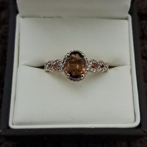 Golden Tourmaline & White Ziron Halo Enfinity style Ring.
